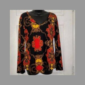 Forbidden Society Women Damask Black Red Tunic Top Blouse Size Medium